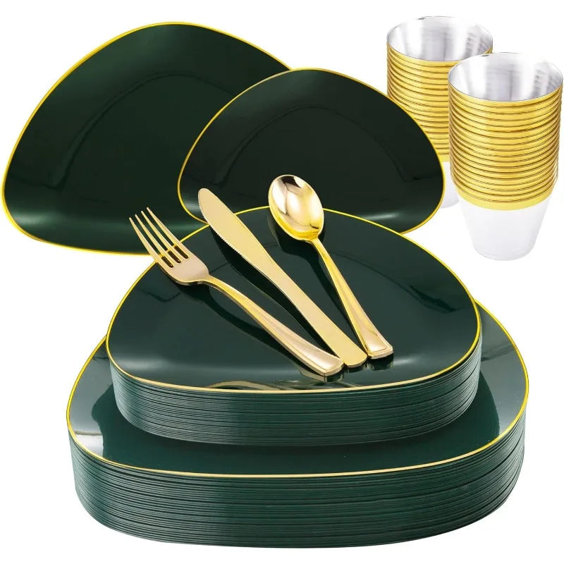 180-Pcs Green Disposable Dinnerware Set