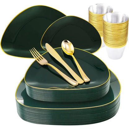 180-Pcs Green Disposable Dinnerware Set