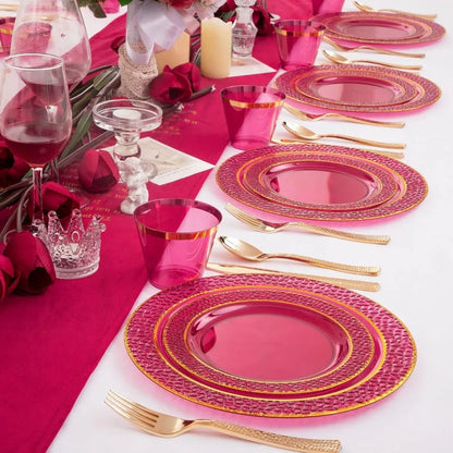 150 PCS-Red and Gold Disposable Plate Set
