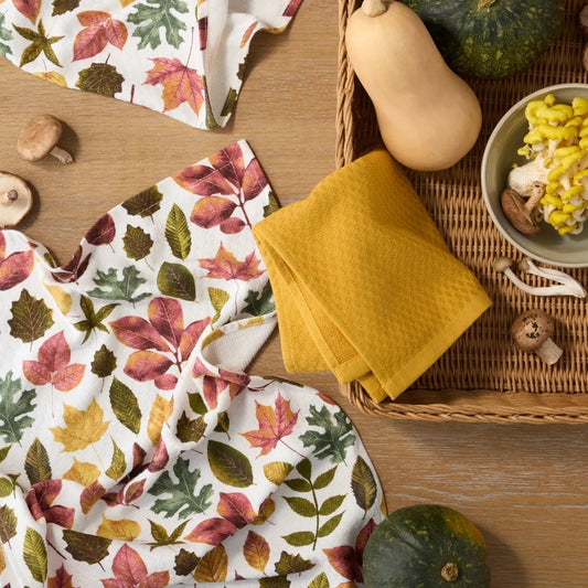 Autumn Harvest Kitchen Towel Set 3-Pack 100% Cotton for Fall and Thanksgiving