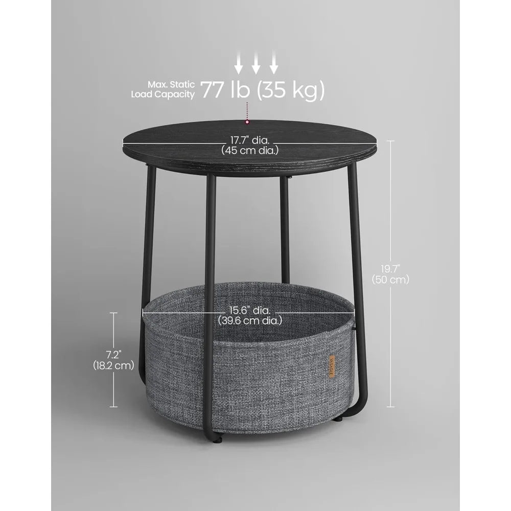 Modern Round Side Table, with Fabric Basket