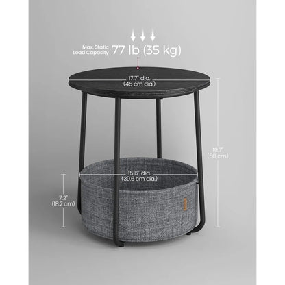 Modern Round Side Table, with Fabric Basket
