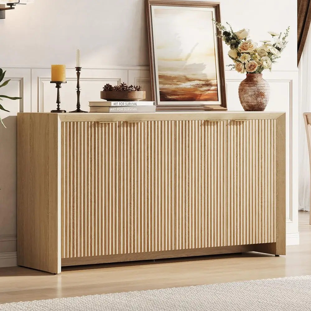 Modern Fluted Sideboard with 4 Doors and 5 Adjustable Shelves
