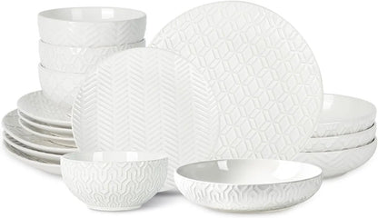 Embossed Ceramic Dinnerware Set for 4