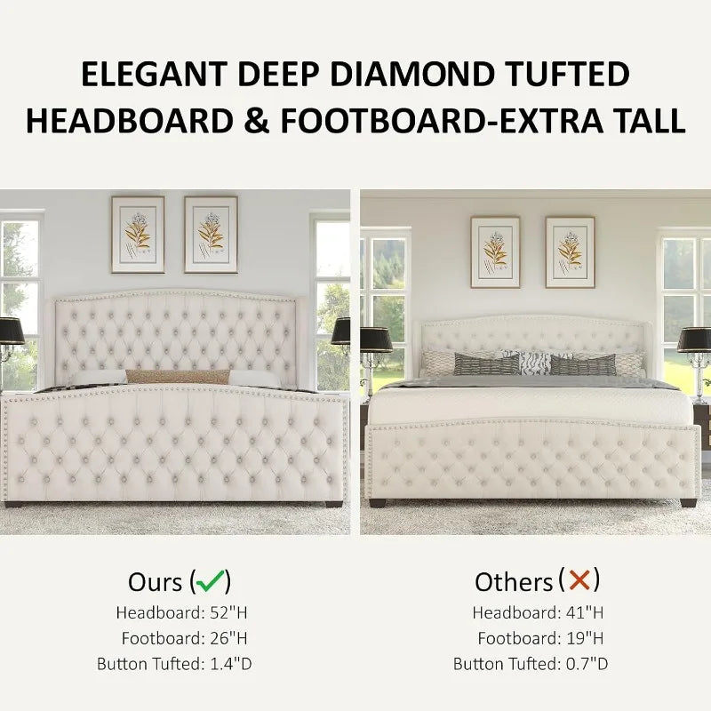 Velvet Upholstered Queen Size Platform Bed Frame