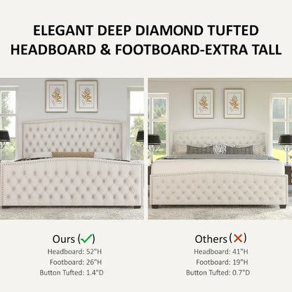 Velvet Upholstered Queen Size Platform Bed Frame