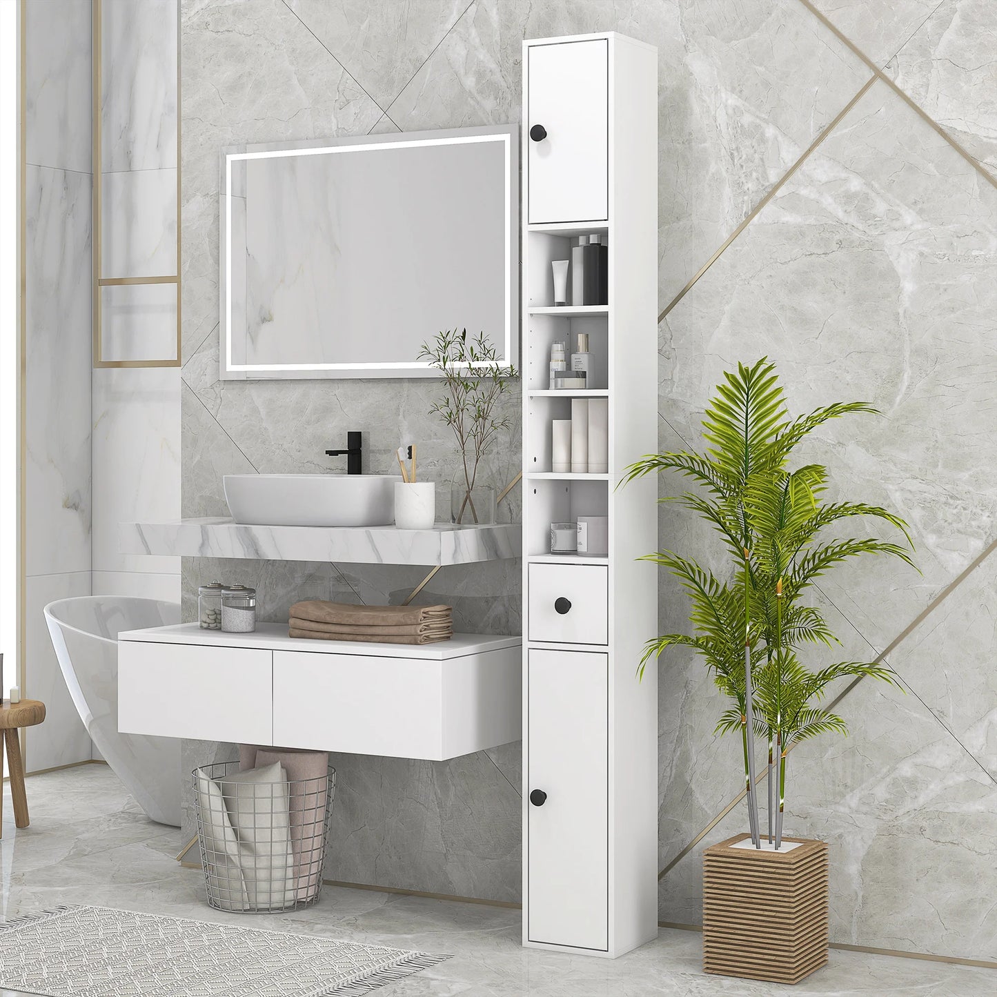 71" H-Narrow Bathroom Storage Cabinet