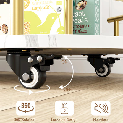Mobile Bar Cart with 3-Tiers of Storage Shelves