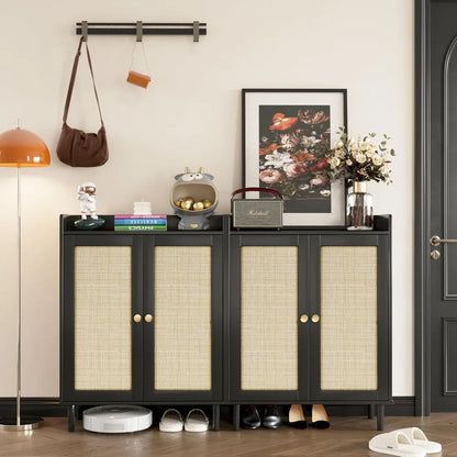 Farmhouse Rattan Shoe Cabinet