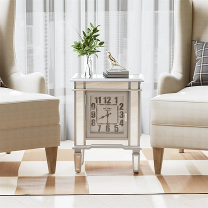 Modern Clock Mirrored End Table