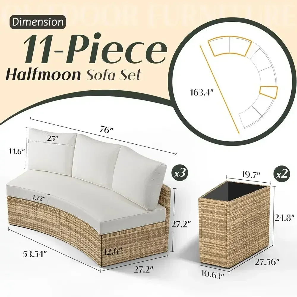 11-Piece Outdoor Wicker Sectional Sofa Set