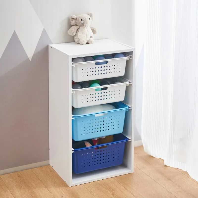 Kids Toy Organizer with 4 Storage Bins, Blue