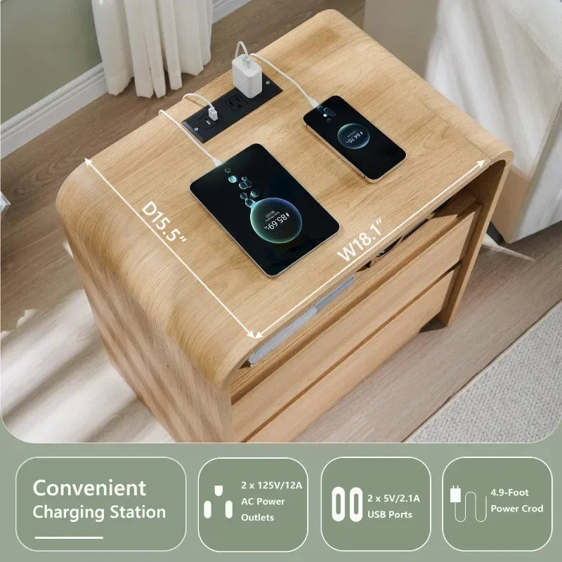 25" Tall Modern Nightstand with Charging Station