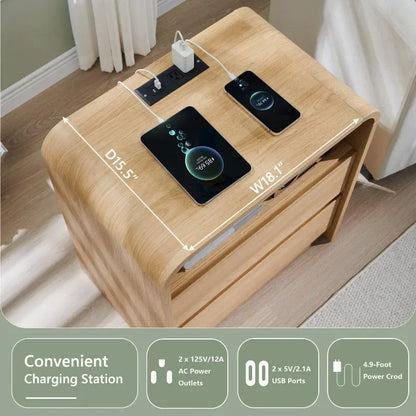 25" Tall Modern Nightstand with Charging Station