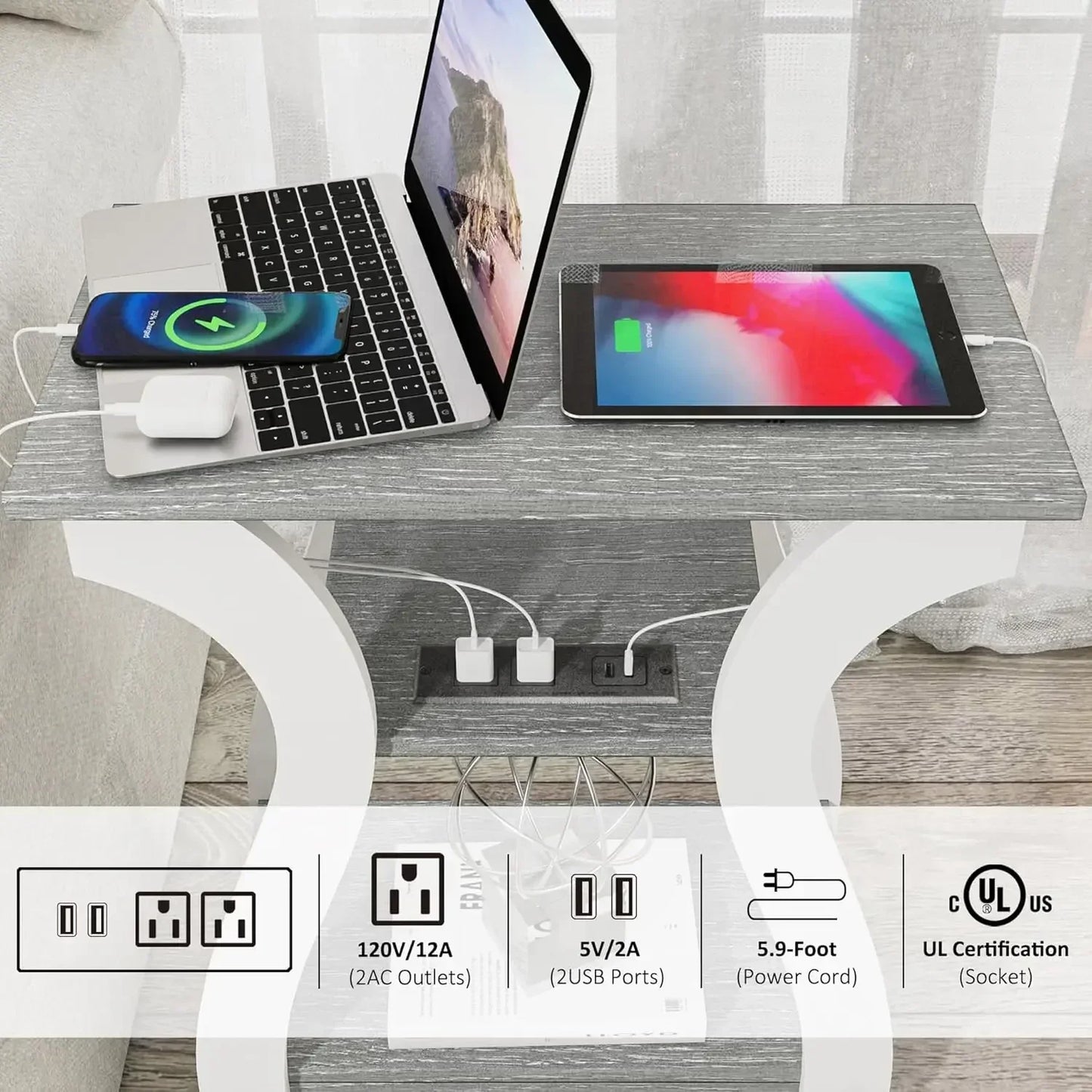 Set of 2 End Tables with Charging Station