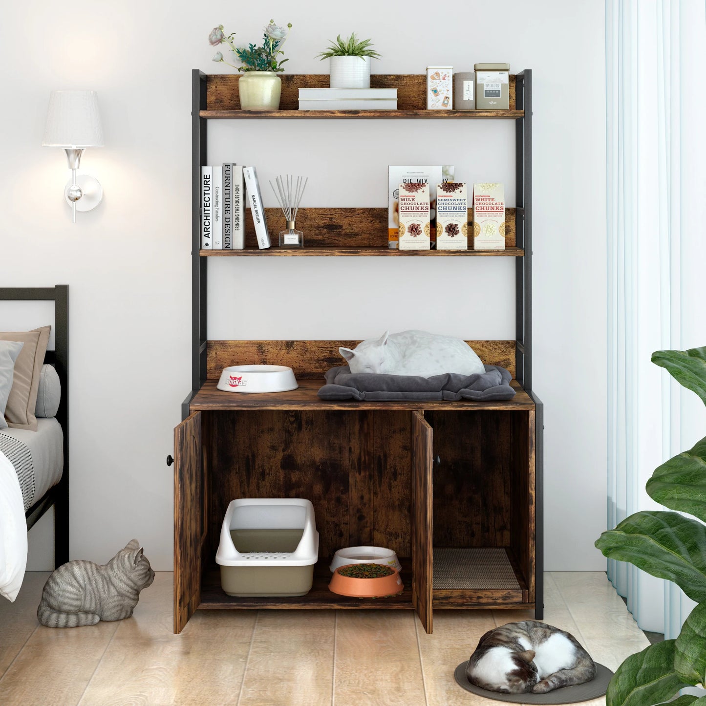 Wooden Hidden Cat Litter Box Enclosure