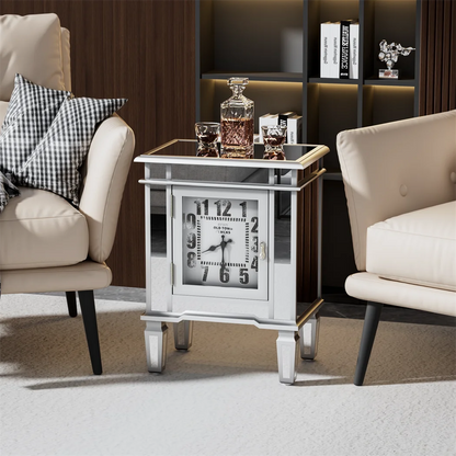 Modern Clock Mirrored End Table