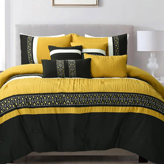 Luxurious 7 Piece Embroidered Queen Bedding Set