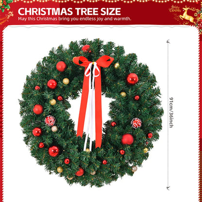36-inch Lighted Christmas Wreath Artificial Xmas Wreath with 80 Warm Lights and 270 PVC Tips and 18 DIY Ornaments