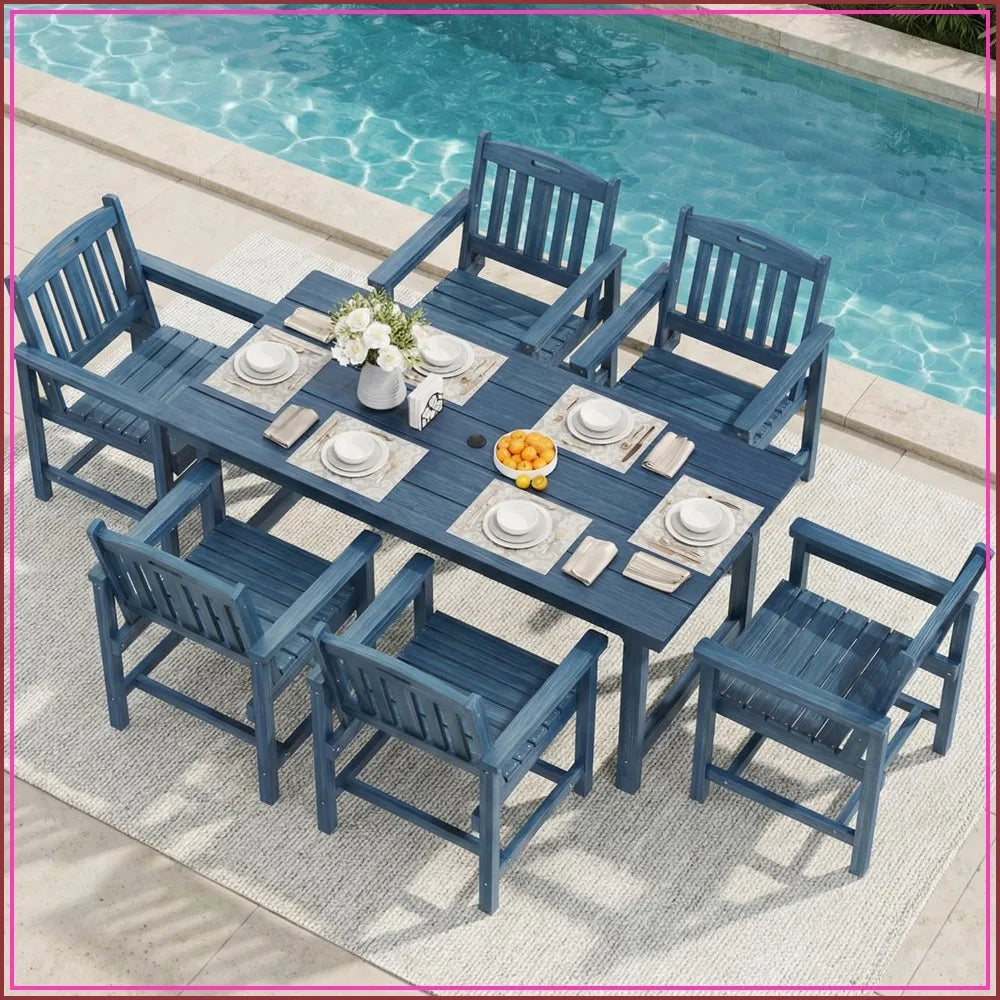 7Pc HIPS Patio Dining Set with Seating for Six
