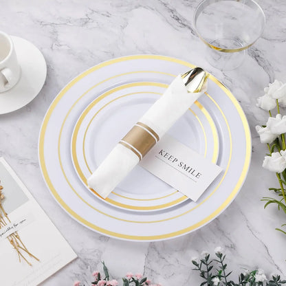 350PCS Gold Disposable Dinnerware Set