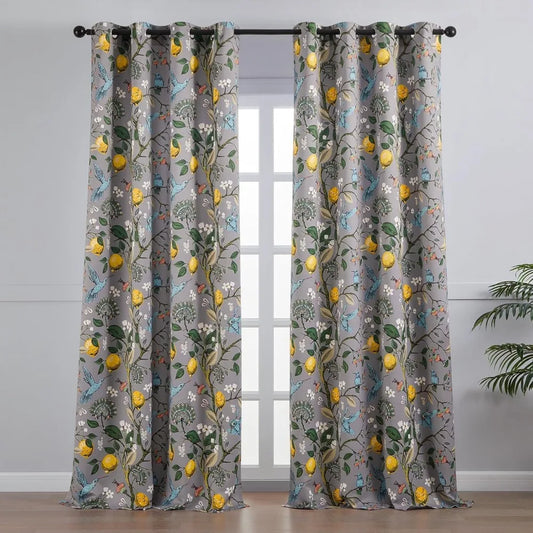 French Country Floral and Grey Blackout Curtains