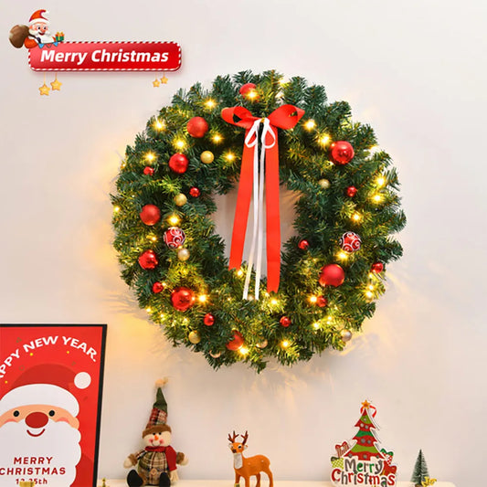 36-inch Lighted Christmas Wreath Artificial Xmas Wreath with 80 Warm Lights and 270 PVC Tips and 18 DIY Ornaments