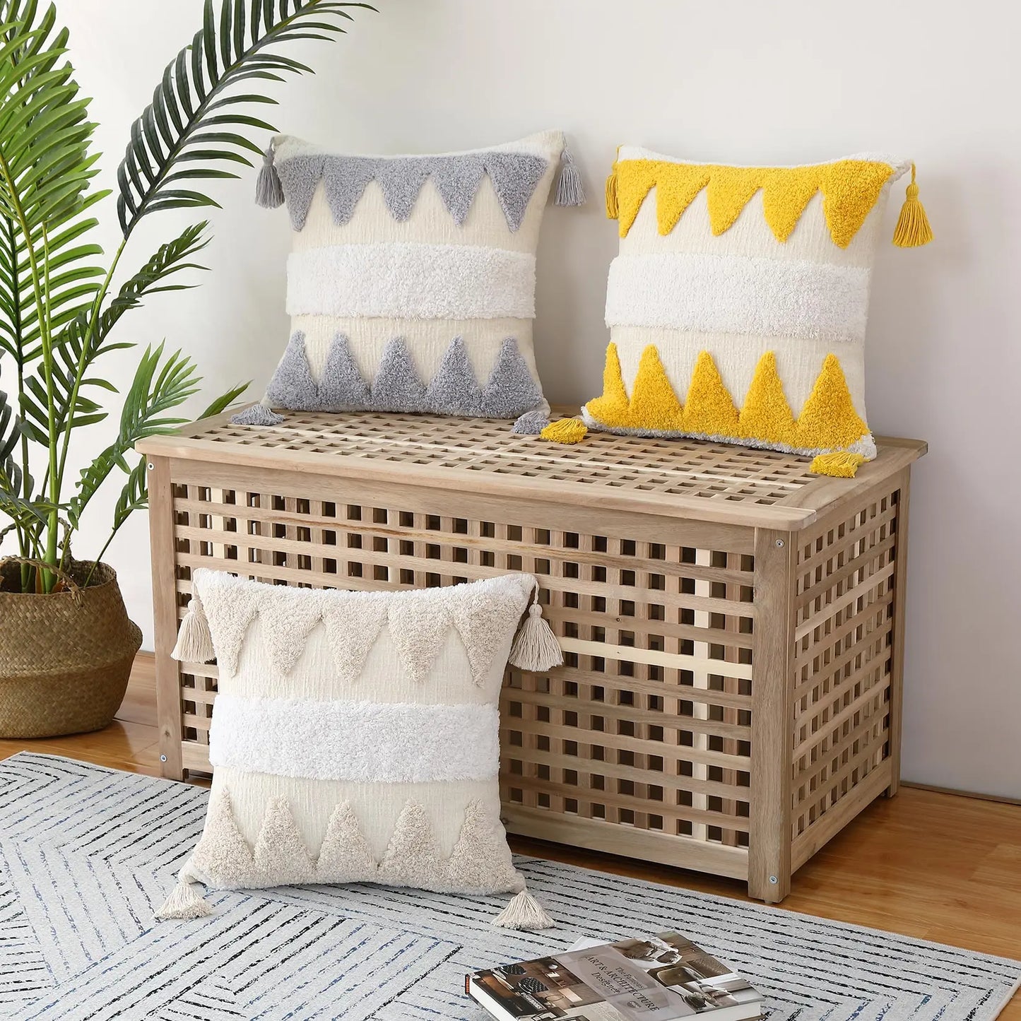 Bohemian Pillow Cover Beige with Fringe for Home Decoration