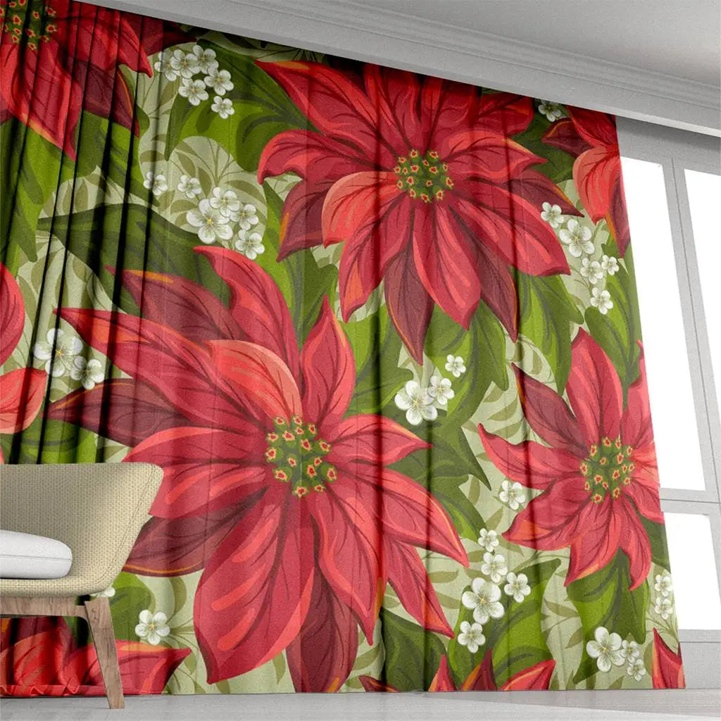 Victorian Poinsettia Christmas Curtains
