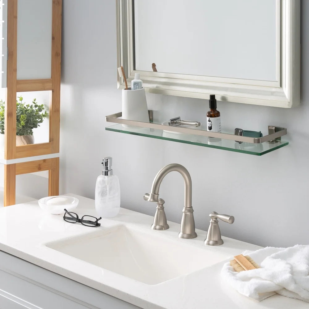 Glass Shelf with Nickel Rail Wall Mount