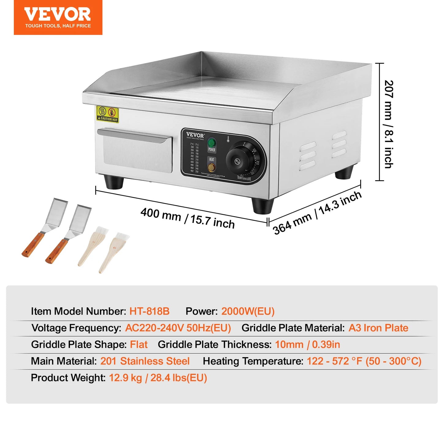 14"-22" Stainless Steel Flat Top Electric Griddle
