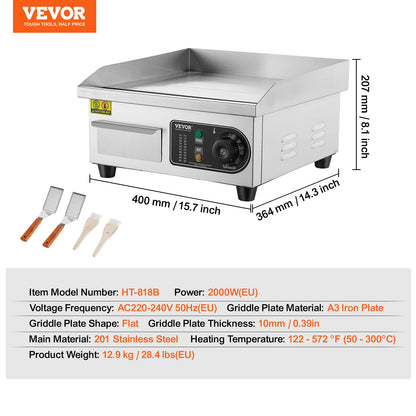 14"-22" Stainless Steel Flat Top Electric Griddle