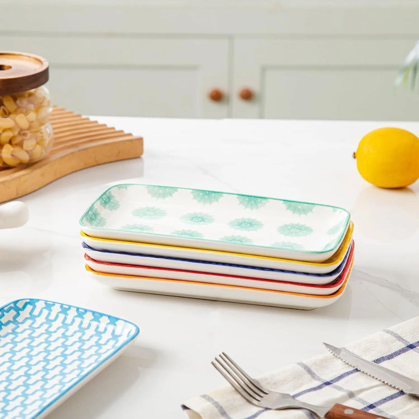 Set of 6 Ceramic Rectangle Serving Plates Set
