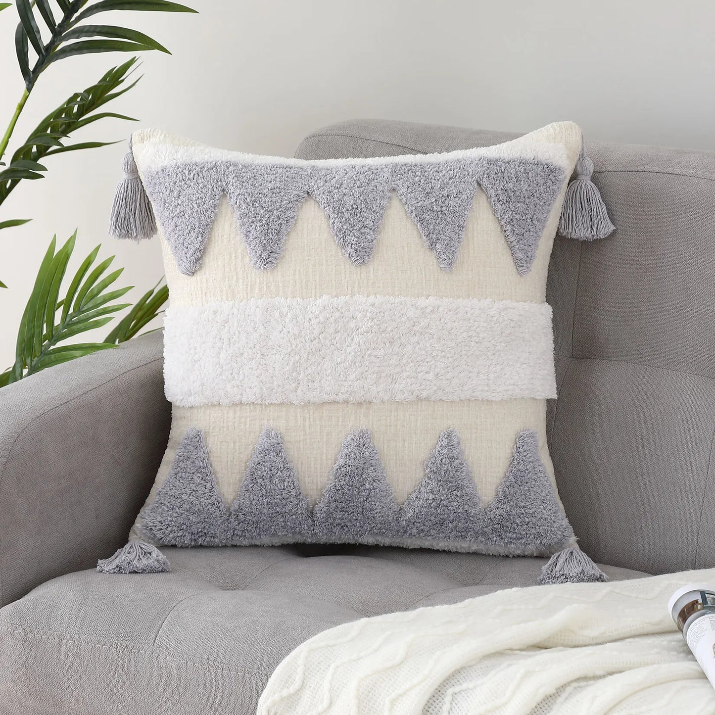 Bohemian Pillow Cover Beige with Fringe for Home Decoration