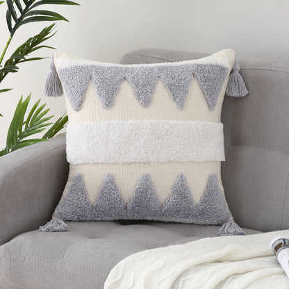 Bohemian Pillow Cover Beige with Fringe for Home Decoration