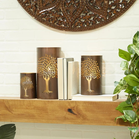 Set of 3 Copper Candle Tree Lantern