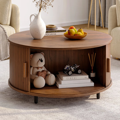 31.5" Modern Coffee Table with 360° Curved Sliding Door