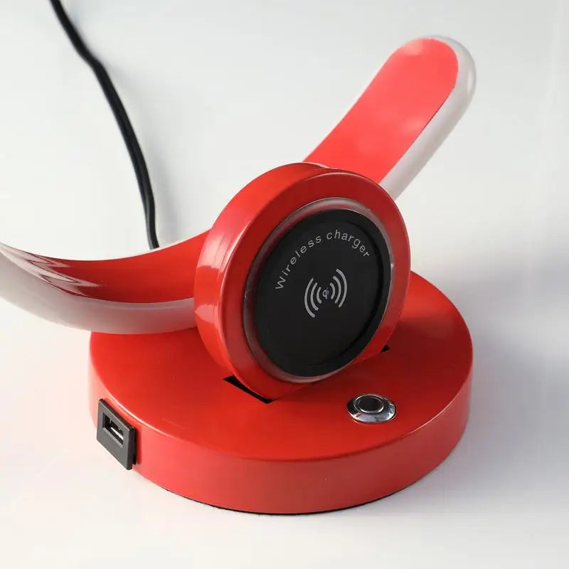 13.25" Modern C-Shaped LED Table Lamp with USB Wireless Charger and Touch Dimmer