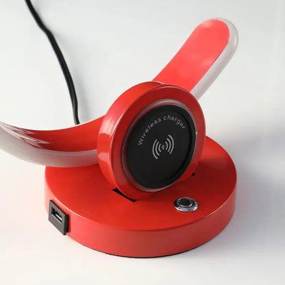 13.25" Modern C-Shaped LED Table Lamp with USB Wireless Charger and Touch Dimmer