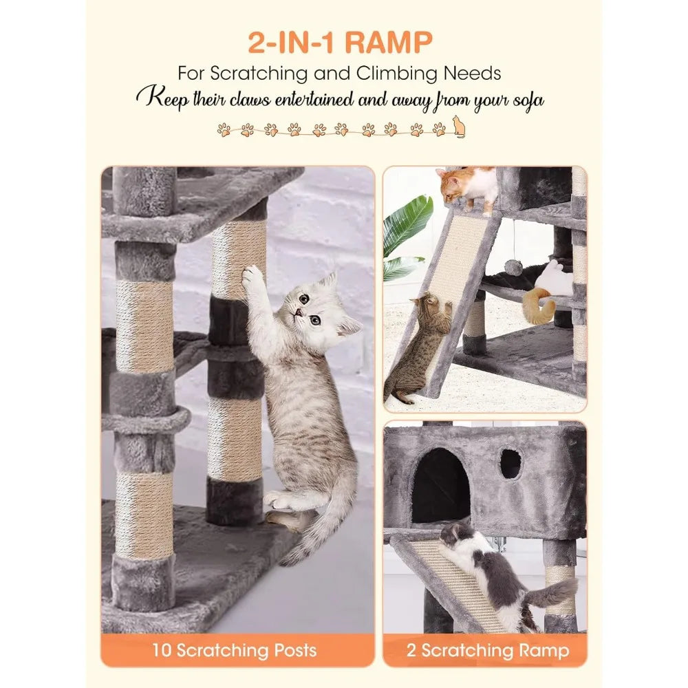 70.1 in, Multi Level Cat Scratching Post with Condos