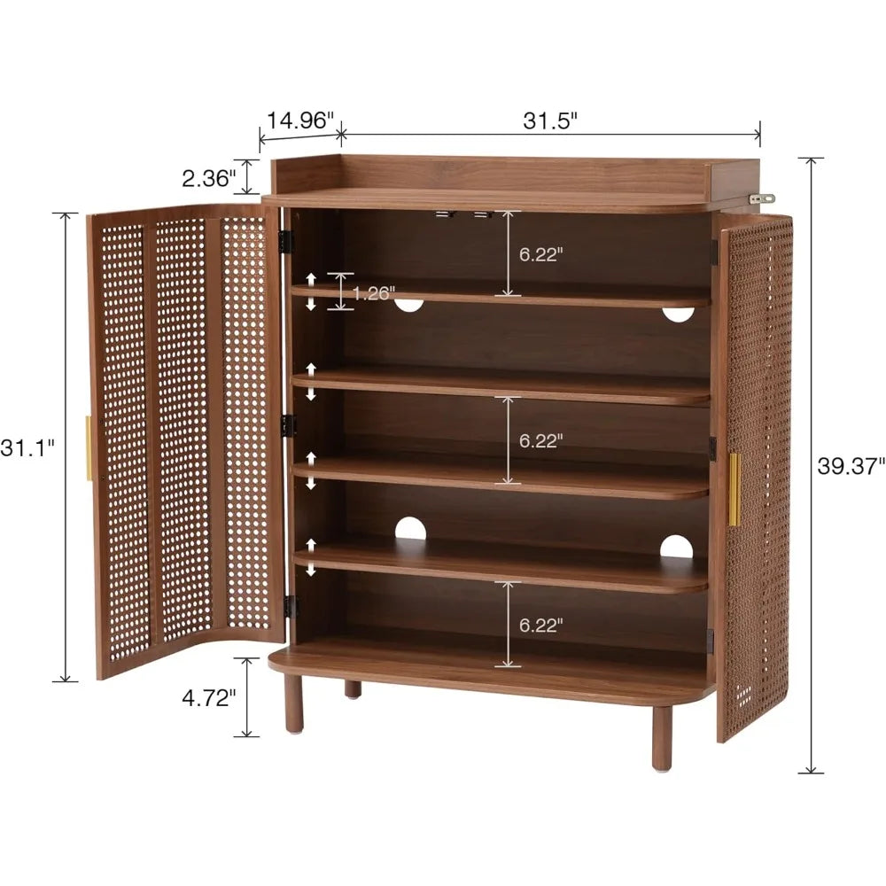 5 Tier Boho Rattan Wooden Shoe Organizer