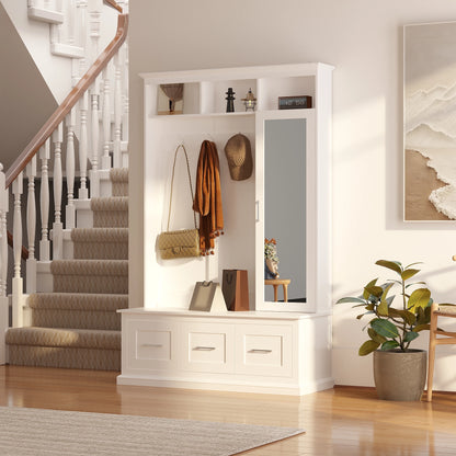 Modern 5-in-1 Hall Tree with Shoe Bench & Mirror Door
