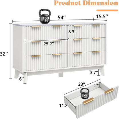 54 in Modern Fluted Chest of Drawers Dresser