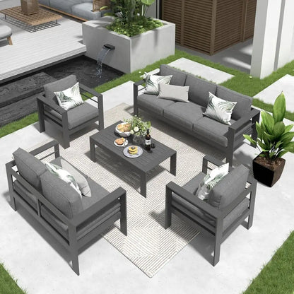 Gray Oversized Deep Seating Metal Patio Furniture Set