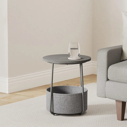 Modern Round Side Table, with Fabric Basket