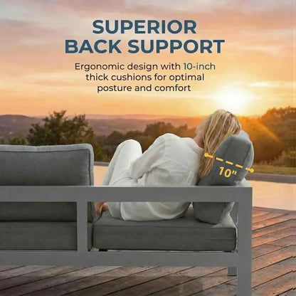 Gray Oversized Deep Seating Metal Patio Furniture Set
