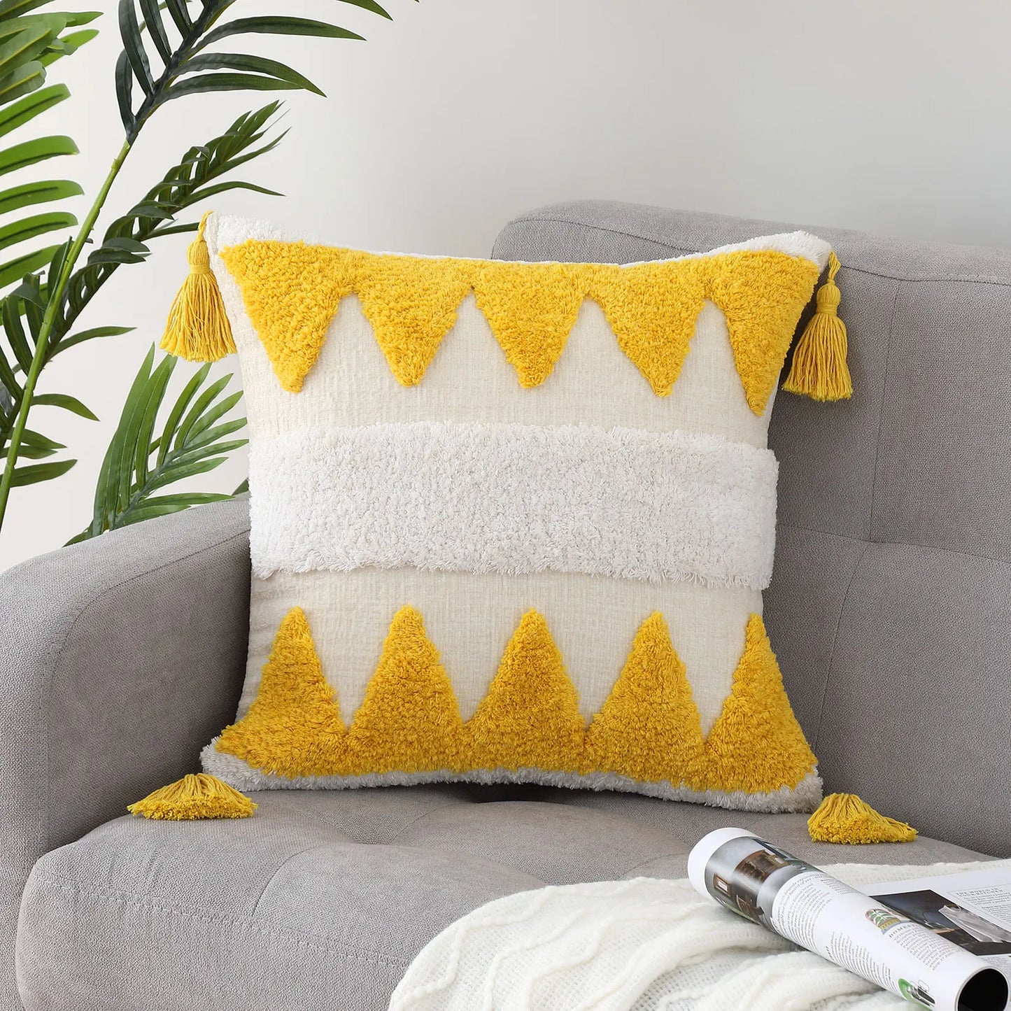 Bohemian Pillow Cover Beige with Fringe for Home Decoration
