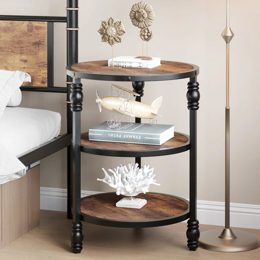3-Tier End Table with Storage Shelves