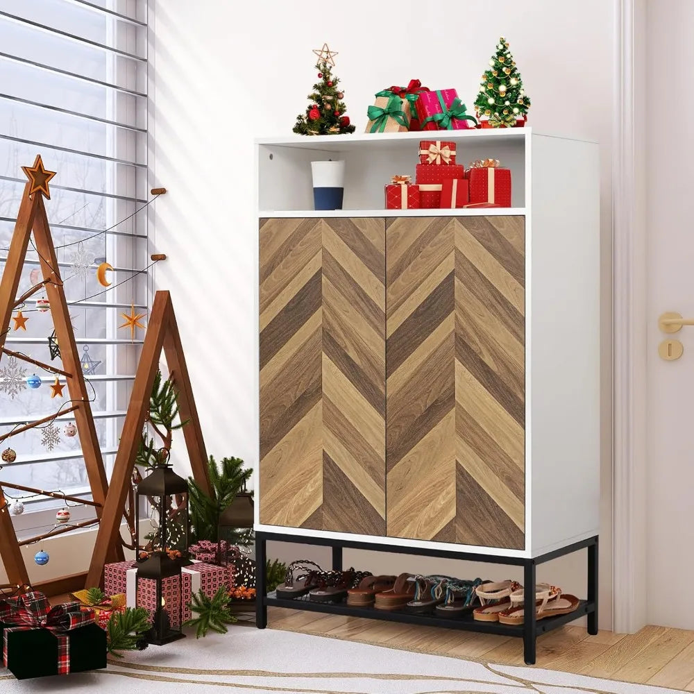 Shoe Cabinet with Doors, 24 Pairs capacity and 3 Adjustable Shelves