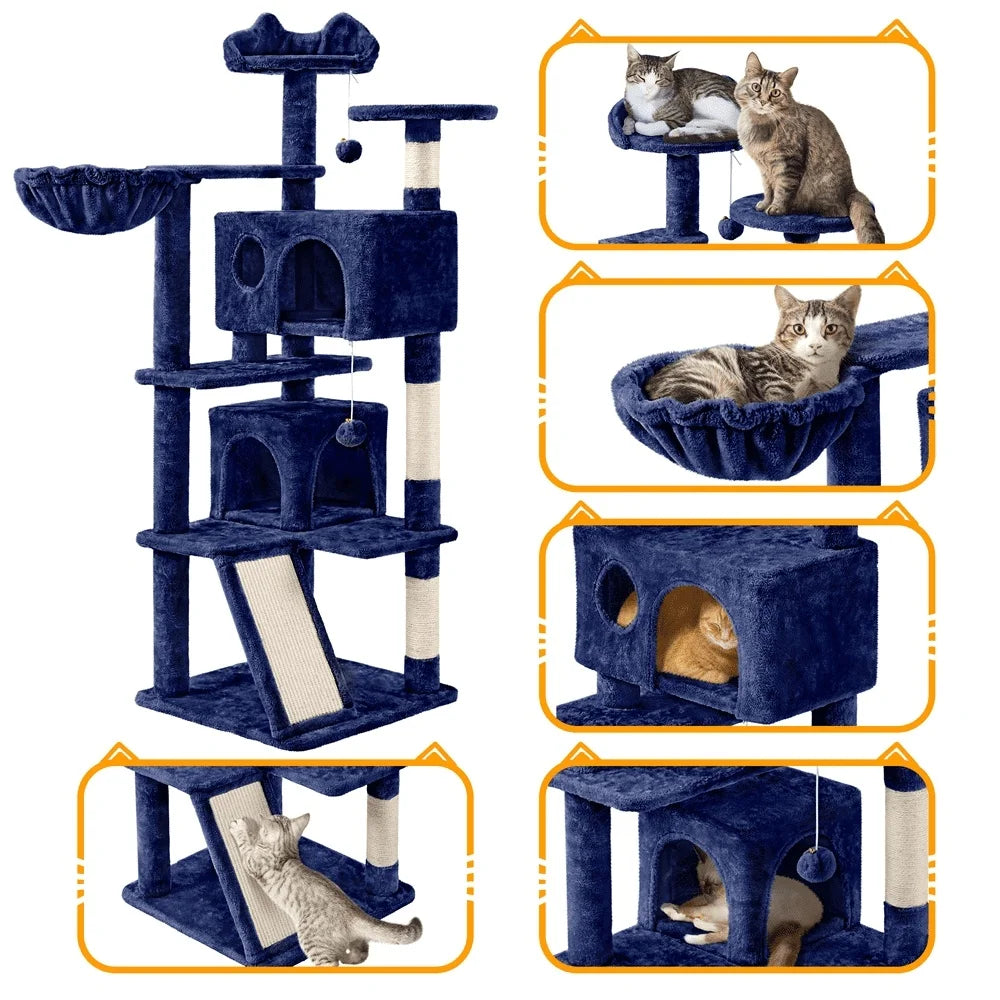 54 Inch Double Condo Cat Tree with Scratching Posts